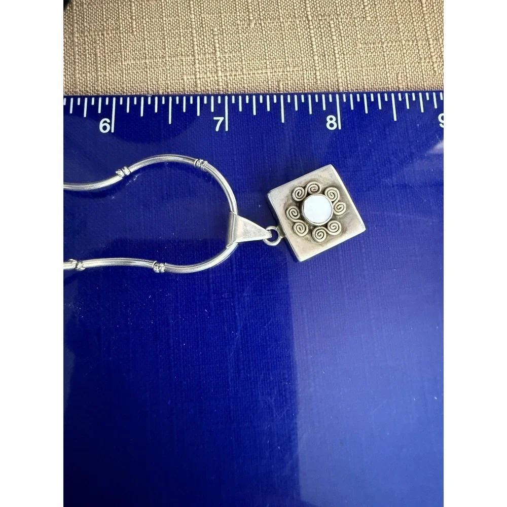 Sterling Silver Wavy Bar Chain Necklace With Square 925 Pendant Stunning Unique